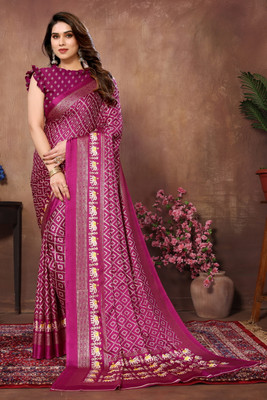 sareya veela Printed Bandhani Silk Blend Saree(Purple)
