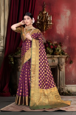 Jyanshu Creation Woven Banarasi Cotton Silk Saree(Purple)