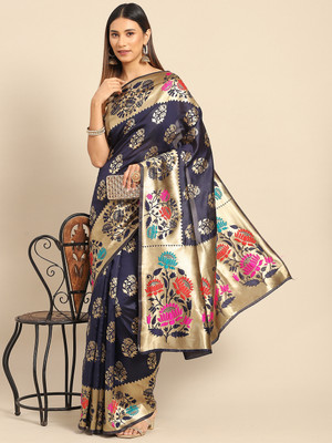 Divastri Woven Banarasi Silk Blend Saree(Dark Blue)
