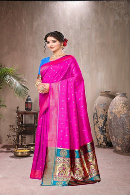 YASHIKA Printed Kanjivaram Silk Blend Saree(Pink)