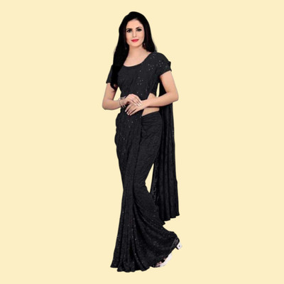 nexxxa Self Design Bollywood Net Saree(Black)