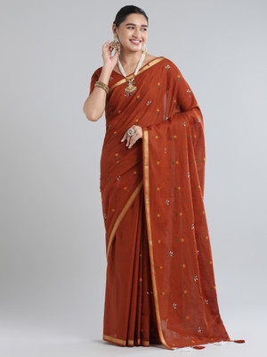 Divastri Printed Daily Wear Cotton Blend Saree(Brown)