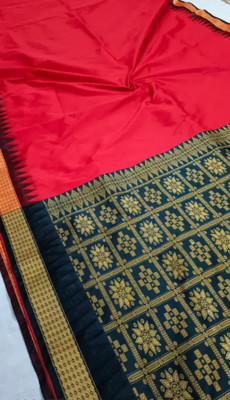 AYEZAL Temple Border Sambalpuri Handloom Silk Blend Saree(Red)