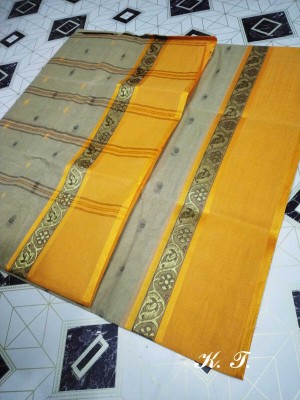 GHOSH TEXTILE Self Design Tant Cotton Blend Saree(Cream)