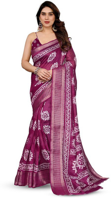 Moda Rapido Printed Bollywood Cotton Blend Saree(Pack of 2, Purple)