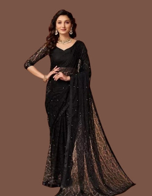 Nexafashion Self Design Bollywood Net Saree(Black)