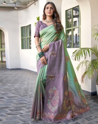 Siril Dyed, Woven, Embellished Banarasi Silk Blend Saree(Green, Purple)