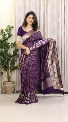 WOMENELEGENCE Printed Banarasi Pure Silk Saree(Purple)