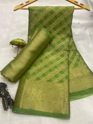 SARIMANIA Woven Kanjivaram Organza, Pure Silk Saree(Light Green)