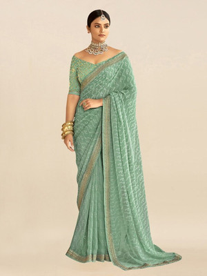 shiv textiles Printed Bollywood Georgette Saree(Green)