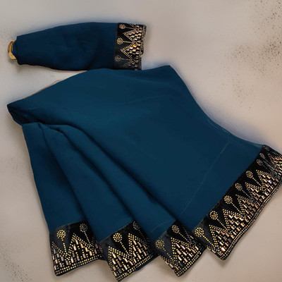 SARANGFEB Embellished Bollywood Georgette Saree(Light Blue)