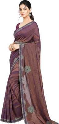 Radha Rani Saree Embroidered, Embellished Bollywood Net Saree(Purple)
