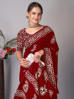 Shine Fashion Printed Daily Wear Pure Cotton Saree(Maroon)