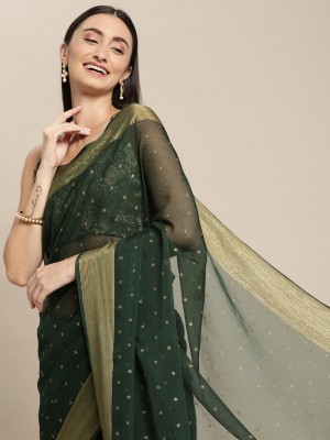 Tasrika Polka Print Bollywood Georgette Saree(Dark Green)