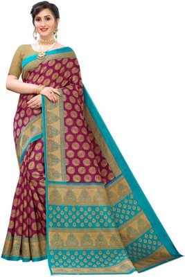 Grubstaker Printed Assam Silk Art Silk Saree(Multicolor)