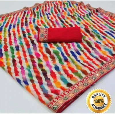 S.R.TEXTILES Printed Leheria Georgette Saree(Multicolor)