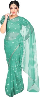 SainiVastra Self Design Bandhani Chiffon Saree(Green)