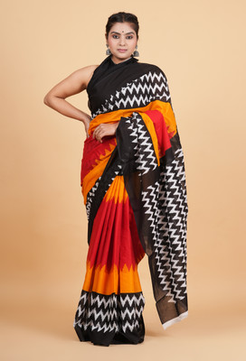 Krishna Creation Printed Handloom Pure Cotton Saree(Multicolor)
