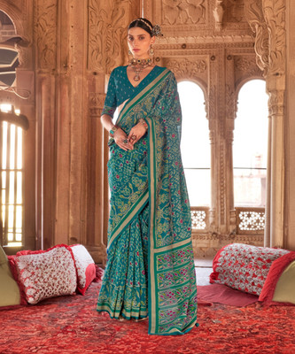 ANOUK Printed Patola Silk Blend Saree(Green)