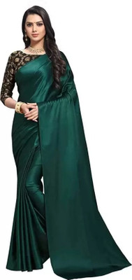 cosfic Solid/Plain Dharmavaram Satin Saree(Grey)