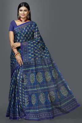 SHANVIKA Printed Daily Wear Pure Cotton Saree(Dark Blue)