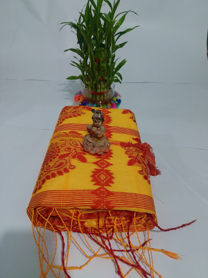 DPTEXTILE Woven Jamdani Cotton Blend Saree(Yellow)