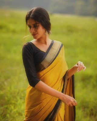 ASCREATIONOO Woven, Self Design, Temple Border Kanjivaram Cotton Silk Saree(Orange)