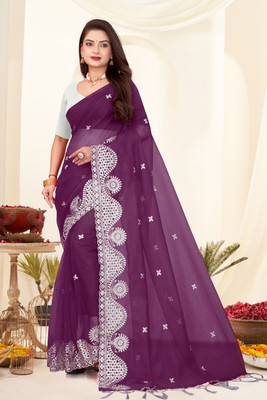 AMAR CREATION Embroidered Bollywood Supernet Saree(Multicolor)