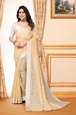 VILLAGIUS Printed Bollywood Chanderi Saree(Beige)