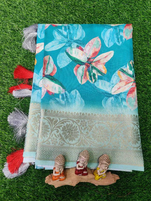J6 Designers Floral Print Bollywood Linen Saree(Multicolor)