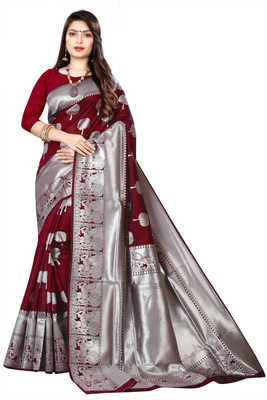 SOMVATI Embellished Banarasi Art Silk Saree(Maroon)