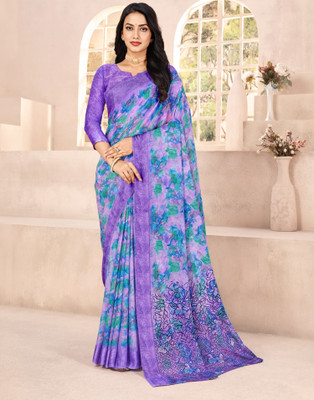Pandadi Saree Floral Print Daily Wear Chiffon Saree(Purple)