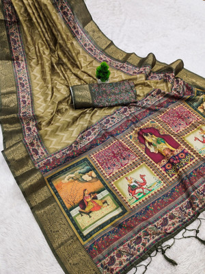 AVANTIKA FASHION Woven Kanjivaram Pure Silk, Art Silk Saree(Green)