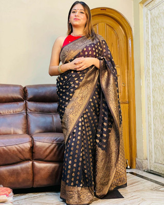 RASVRITI Woven Kanjivaram Pure Silk, Art Silk Saree(Black)