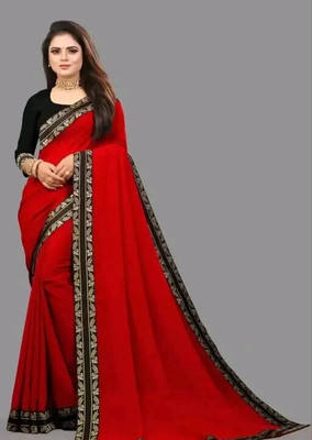 Samrudhh Solid/Plain Bollywood Georgette Saree(Red)