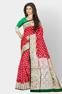 HouseOfCommon Woven, Self Design Banarasi Silk Blend Saree(Red)