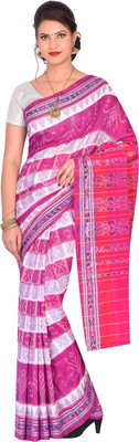 handloom paridhaan Woven Handloom Handloom Pure Cotton Saree(White, Pink)