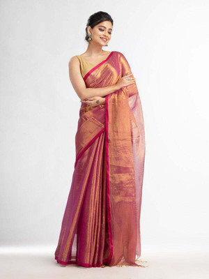 sourav biswas Self Design, Solid/Plain Handloom Viscose Rayon, Cotton Silk Saree(Pink)