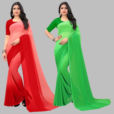 Anand Sarees Ombre Bollywood Georgette, Chiffon Saree(Pack of 2, Pink, Red, Green)