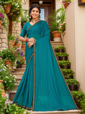 ANOUK Embroidered Daily Wear Chiffon Saree(Blue)
