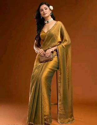 ELITEFOLIO Self Design Bollywood Chiffon Saree(Dark Green, Gold)
