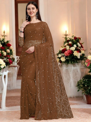 Fashion Nexa Printed Bollywood Brasso Saree(Brown)