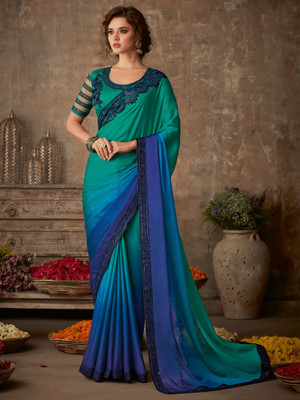 Tasrika Embellished Bollywood Chiffon Saree(Blue)