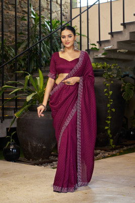 Divastri Embellished Bollywood Silk Blend Saree(Purple)