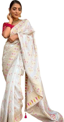 GATISHVAM TEXTILE Self Design Banarasi Art Silk Saree(White)