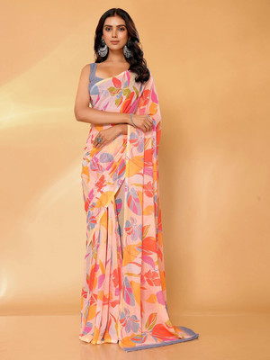 Janasya Printed Leheria Georgette Saree(Pink)