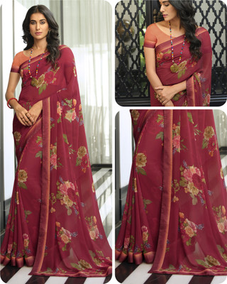 V And V Shop Printed Bollywood Georgette Saree(Multicolor)