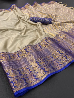 WEYLIN Woven Narayanpet Jacquard, Cotton Silk Saree(Beige)