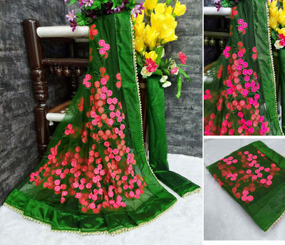JSItaliya Embroidered Bollywood Net Saree(Green)