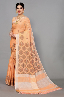 NEGRONI Printed Daily Wear Cotton Silk Saree(Orange)